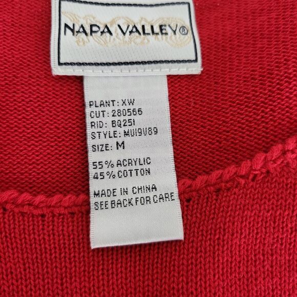 Napa Valley Red Floral Embroidered Short Sleeve Sweater Medium - Picture 4 of 5